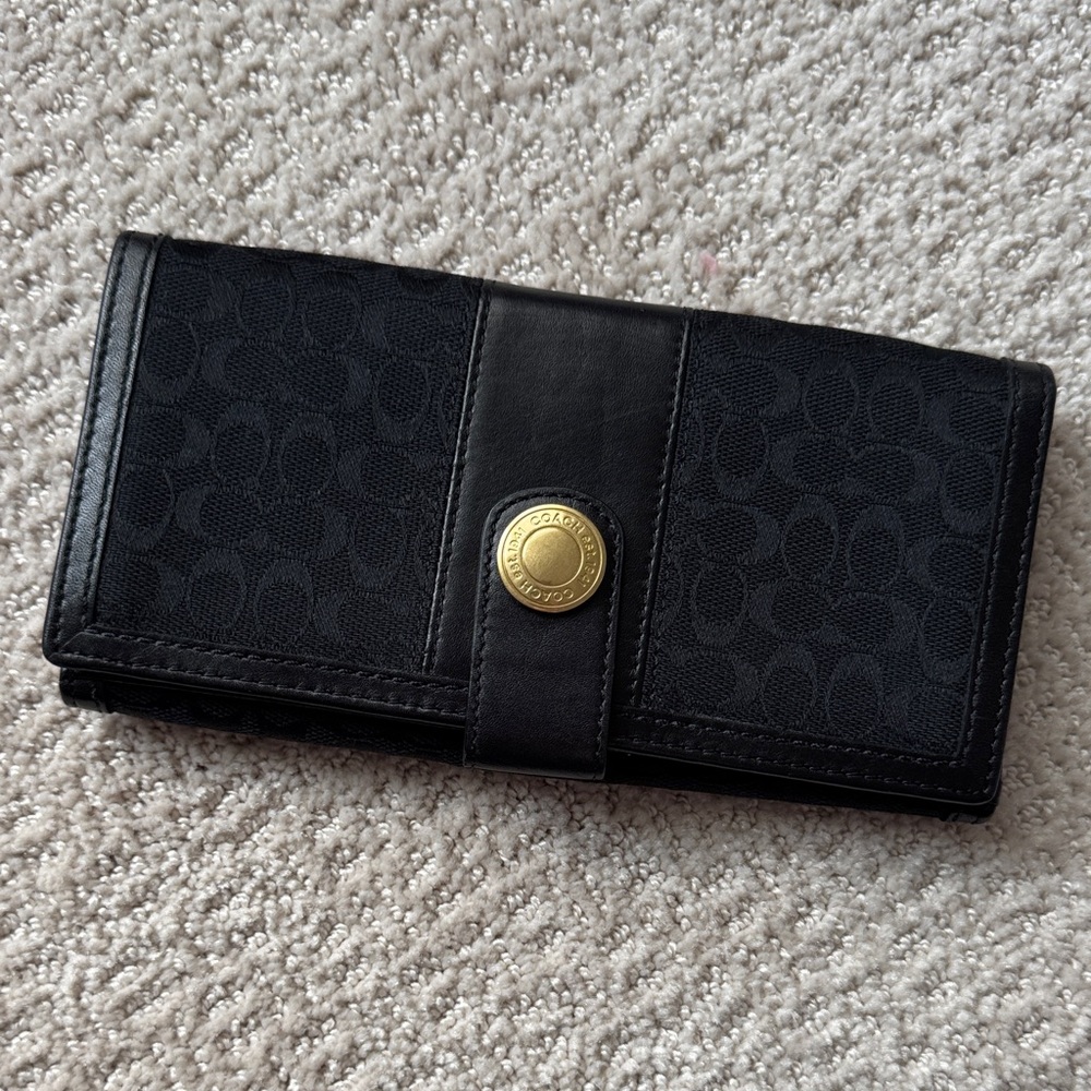 Coach Black Wallet with Gold Accent